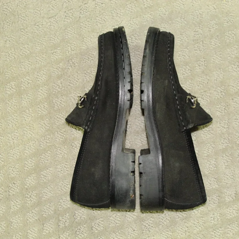 COA GUCCI Black Suede Horsebit Loafers With Lug Sole Women's 5.5 B